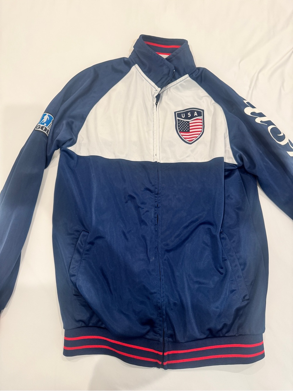 US SOCCER Navy & White UNISEX Bomber Jacket with USA on arm / back